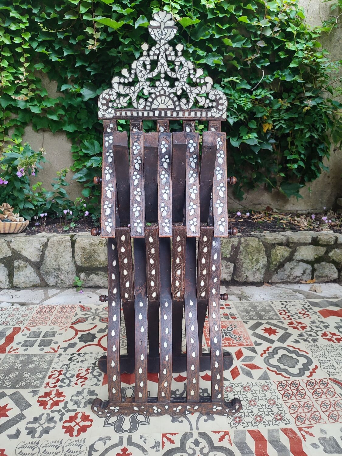 Antique folding oriental chair with mother-of-pearl inlays
