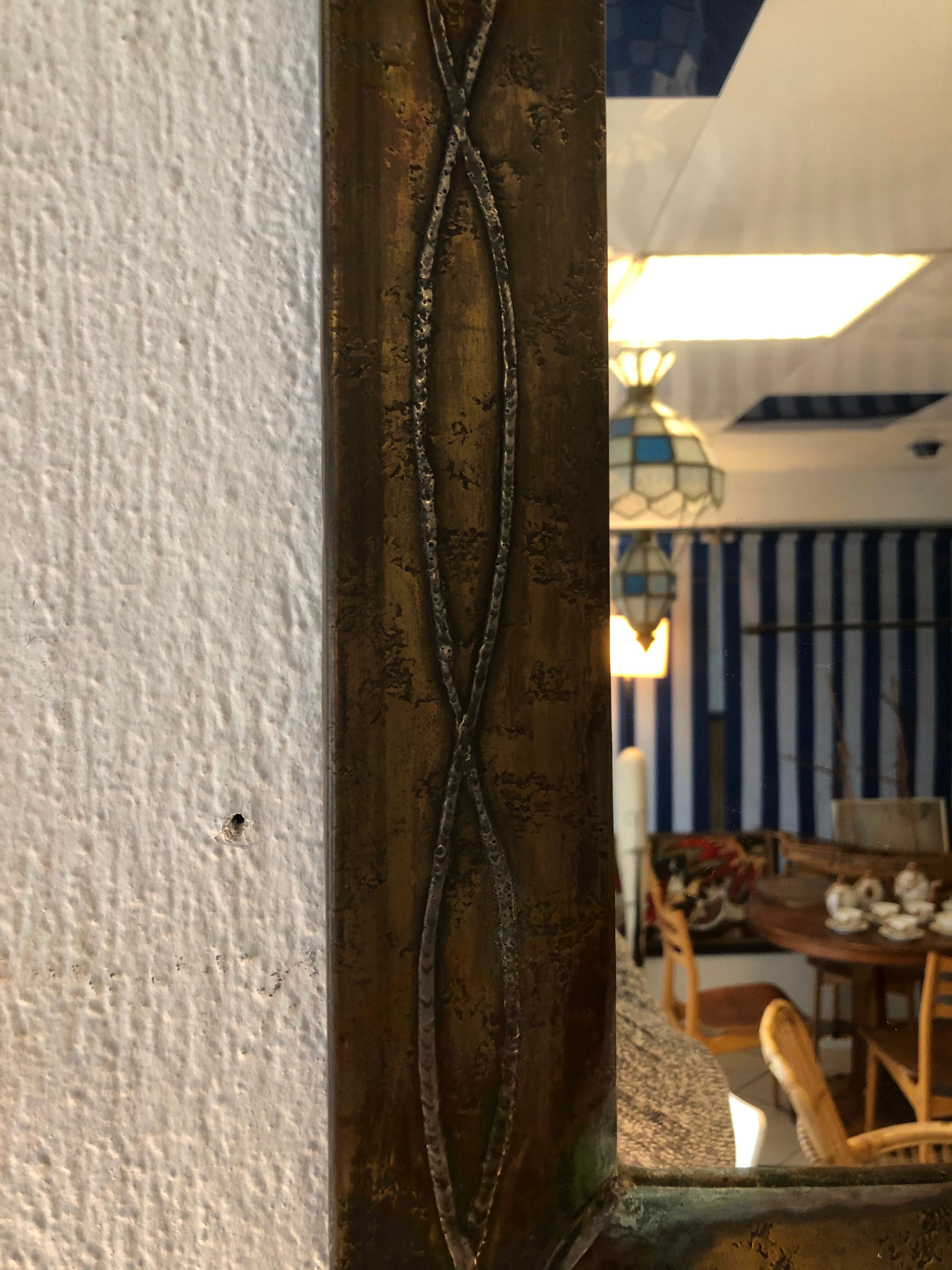 Brutalist mirror in copper and tin circa 1960