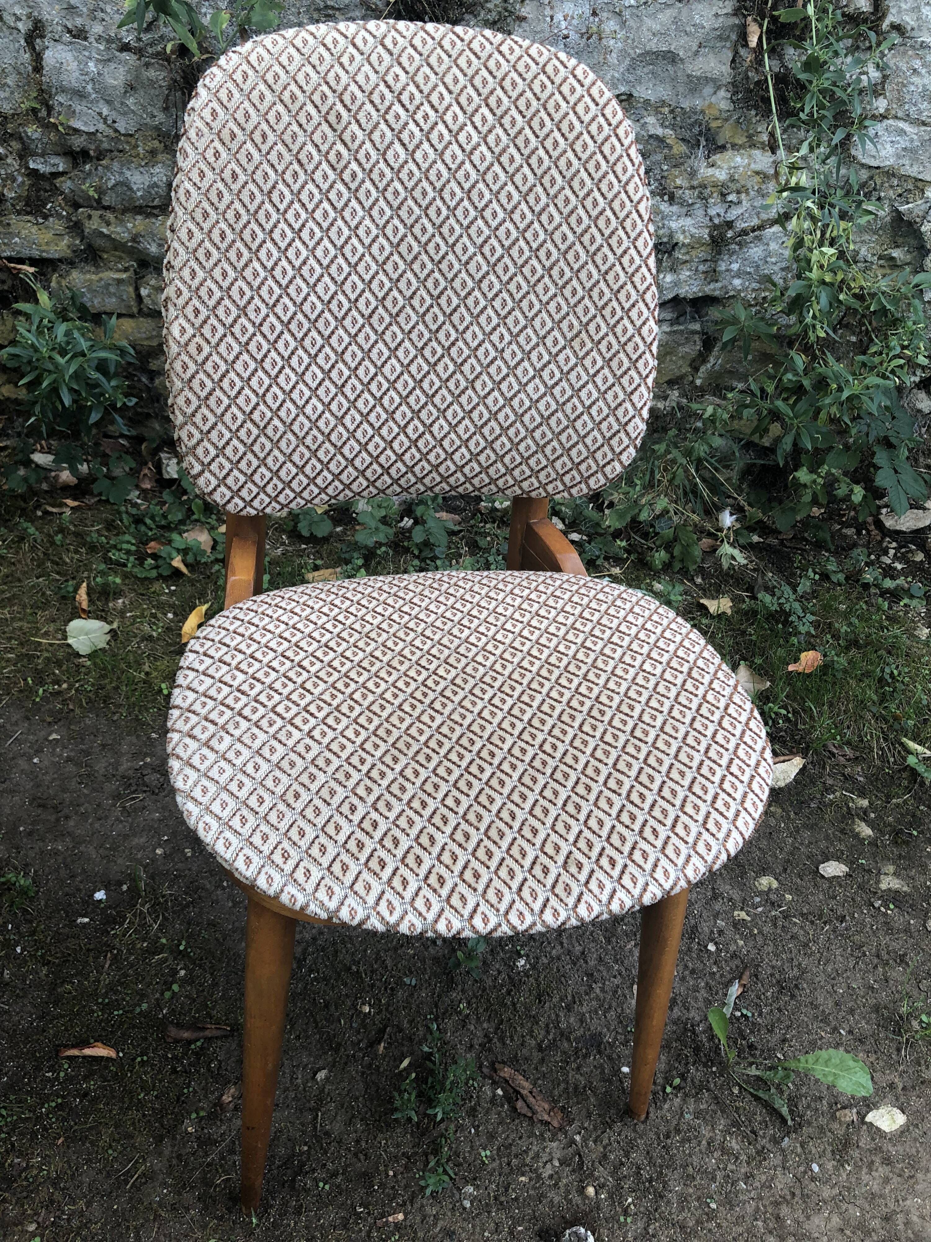Wooden and velvet chairs 60s