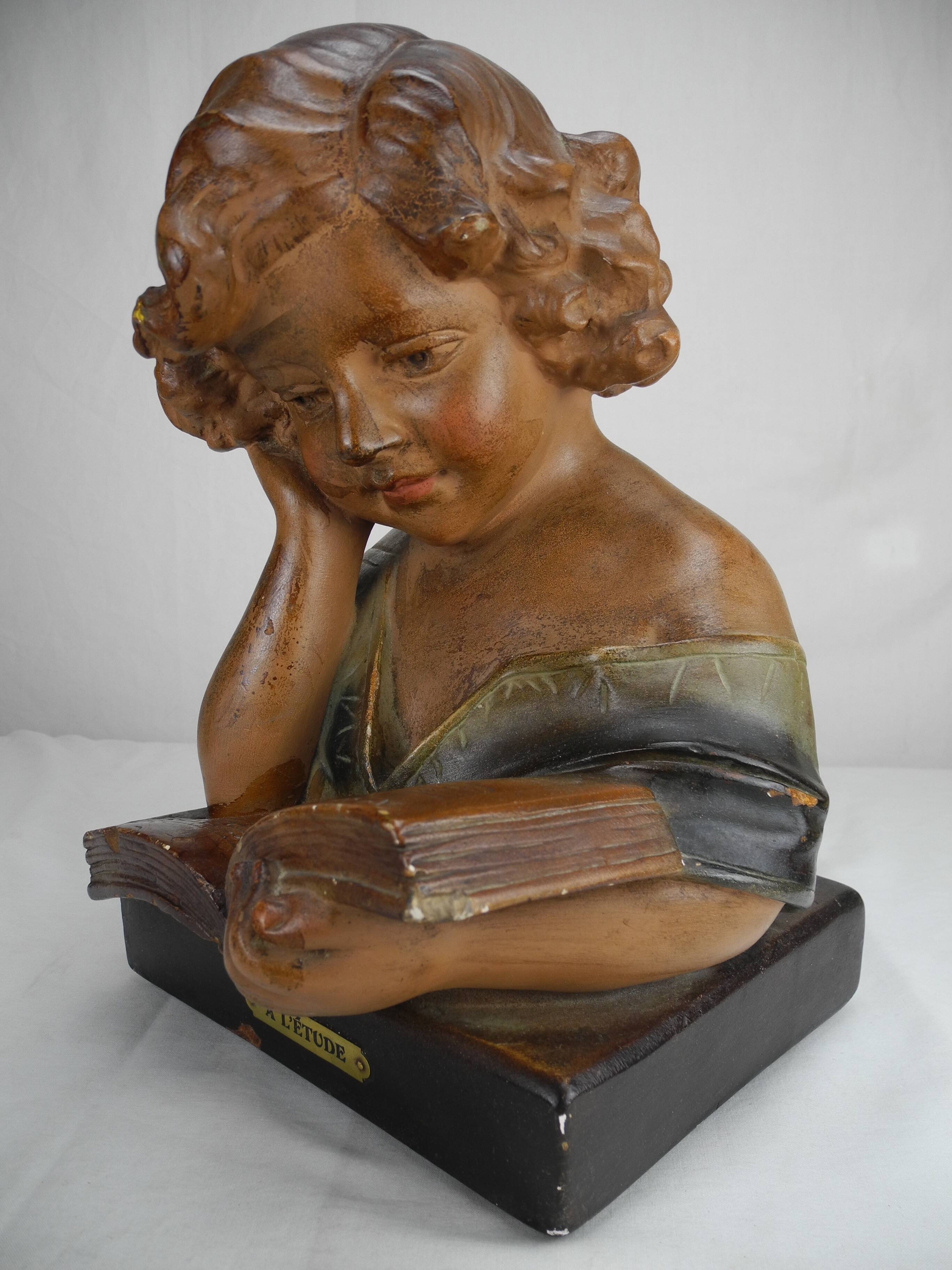 Old plaster bust under study art deco antique french bust 30s