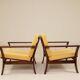 Pair of vintage curved beech armchairs, refurbished – Corduroy fabric