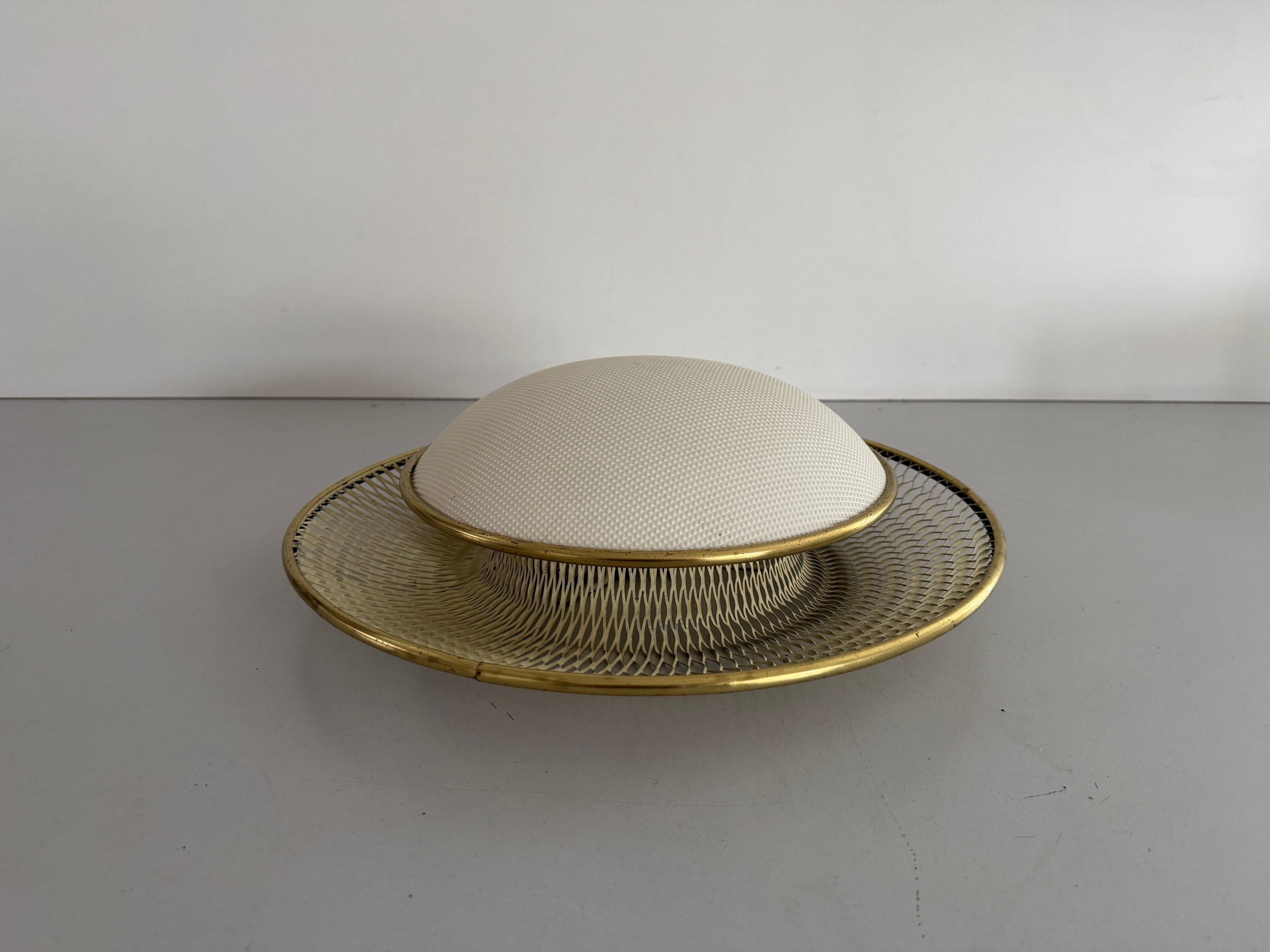 Mid-century golden metal wire and plastic ceiling light by Erco, 1950s, Germany.