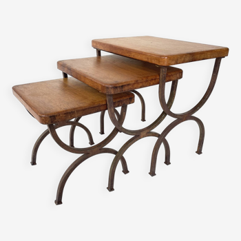 Set of 3 vintage brutalist nesting tables, circa 1950