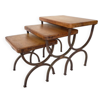 Set of 3 vintage brutalist nesting tables, circa 1950