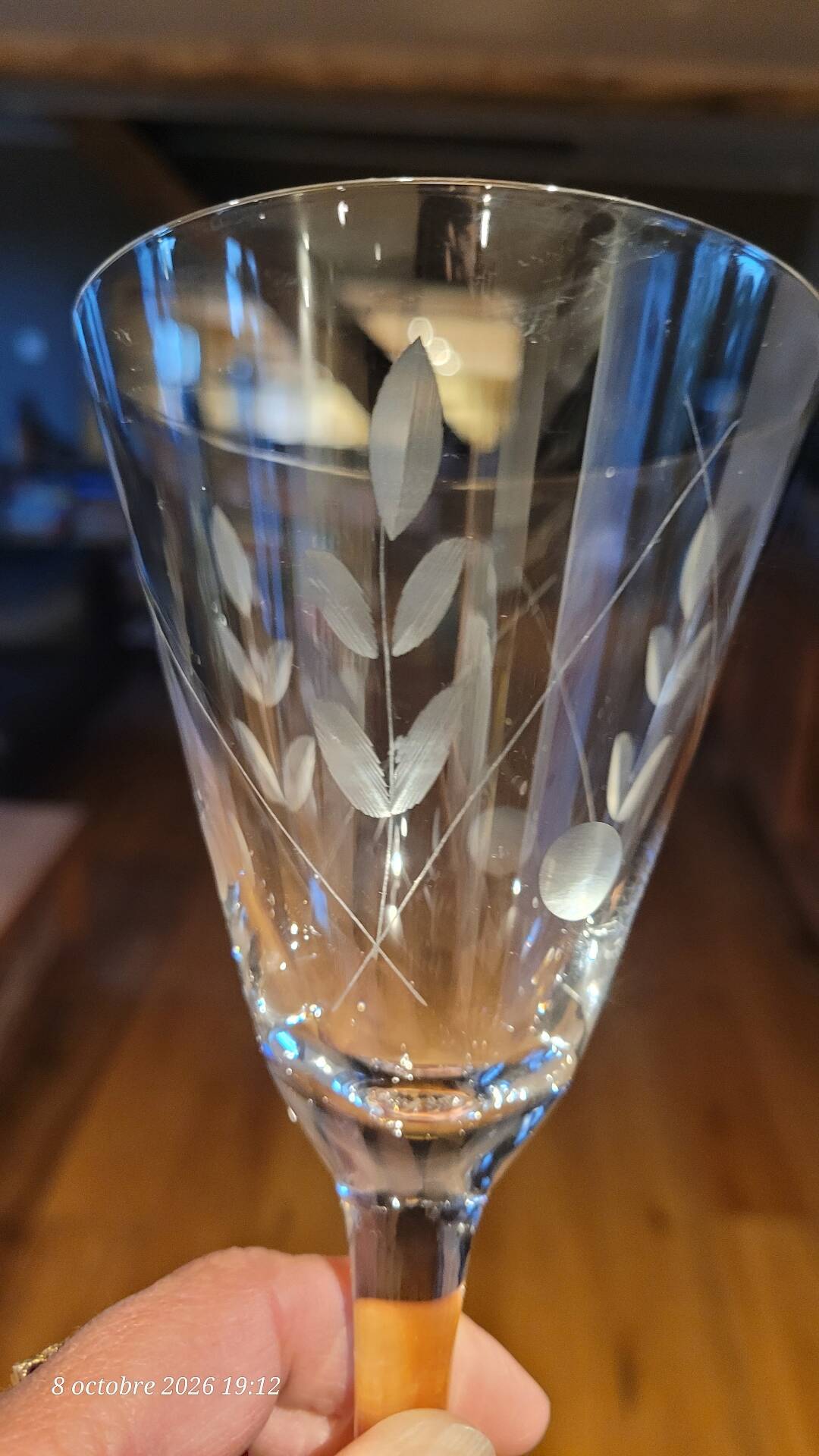 9 crystal stem glasses, vintage, Boussu Belgium