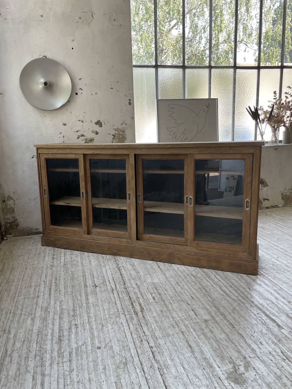 Oak sideboard with glass doors