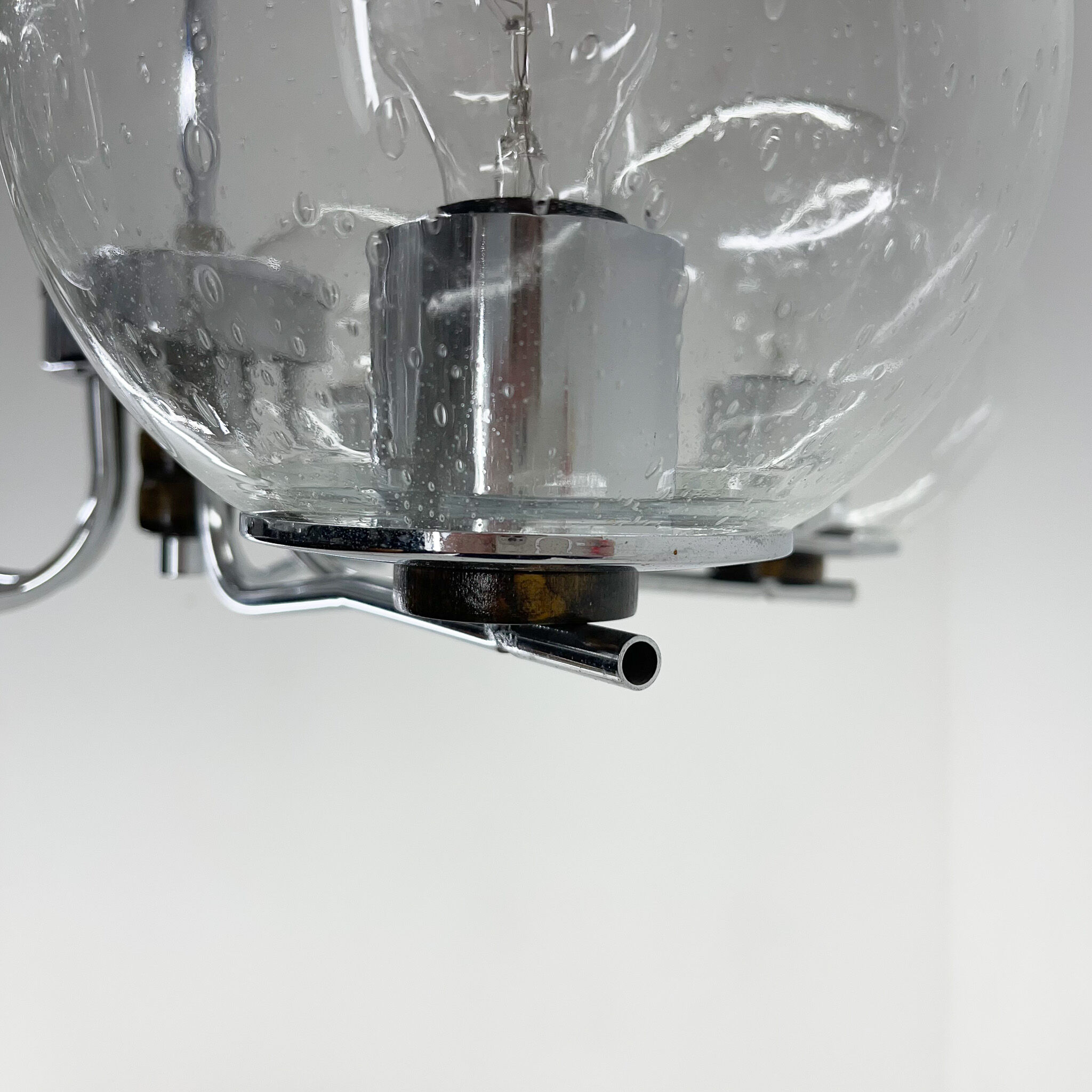 1970's Chrome & Clear Bubble Glass Five-Arm Chandelier