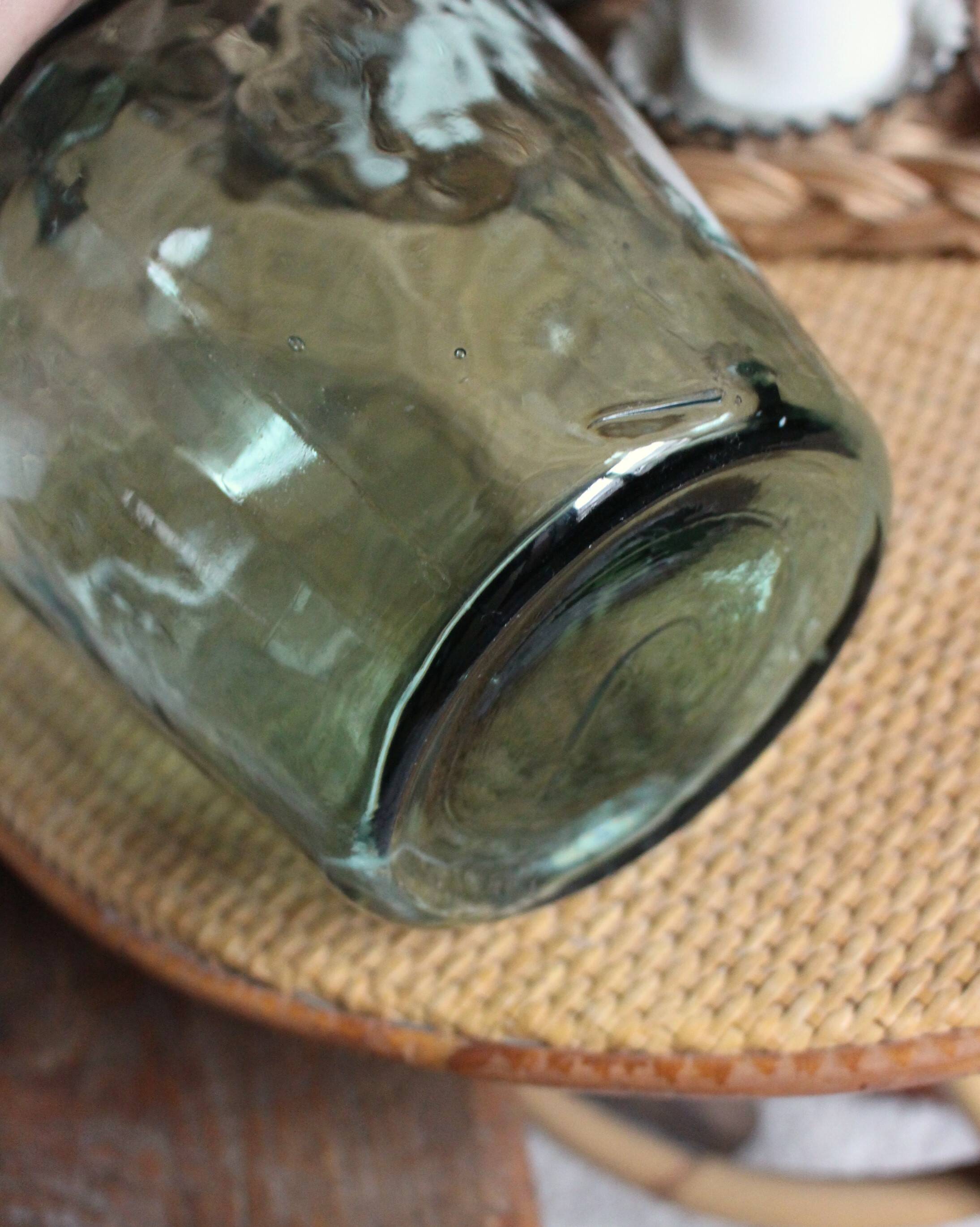 Bubble hammered green glass carboy