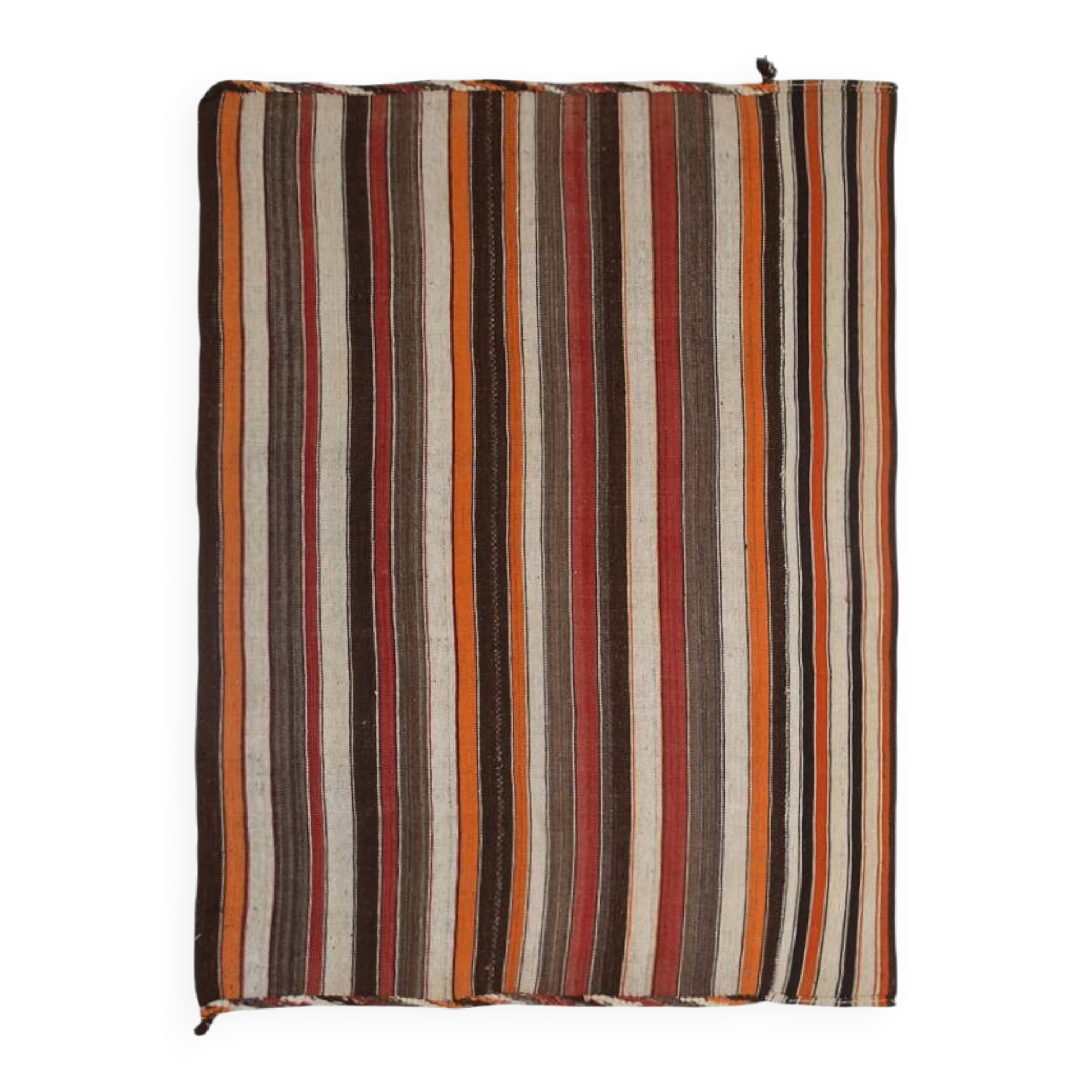 7x8 Multicolor Striped Wool Turkish Kilim Rug, 195x259 Cm