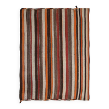 7x8 Multicolor Striped Wool Turkish Kilim Rug, 195x259 Cm
