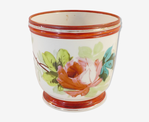 Cache pot en en porcelaine Napoleon III peint a la main