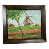 Small landscape painting of a mill, oil on panel, signed.