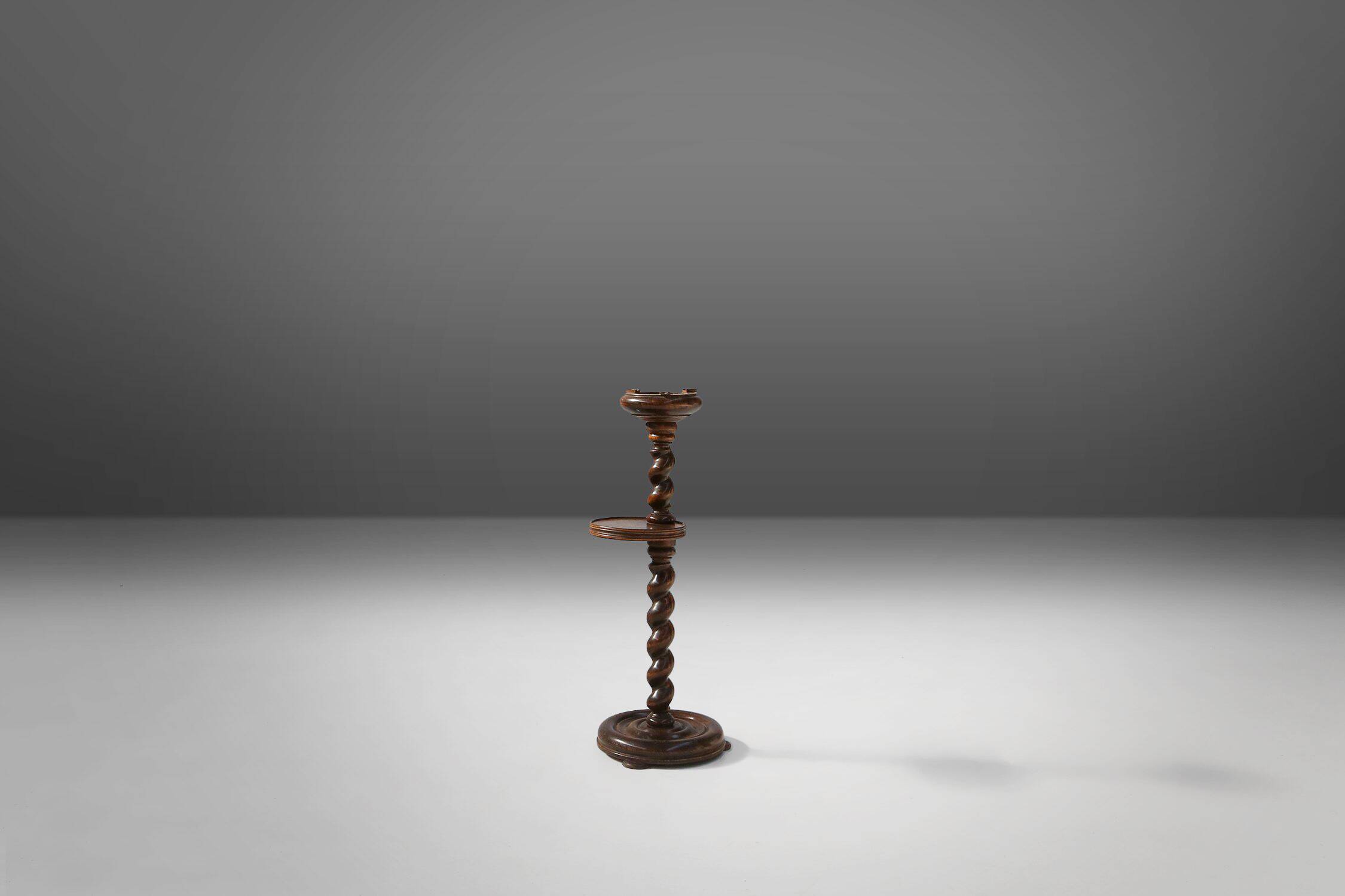 Art Deco Oak Ashtray on Hand-Turned Base, France, 1930s