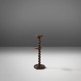 Art Deco Oak Ashtray on Hand-Turned Base, France, 1930s