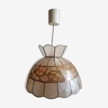 Mother-of-pearl and brass pendant lamp - vintage