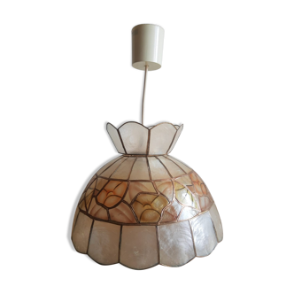 Mother-of-pearl and brass pendant lamp - vintage