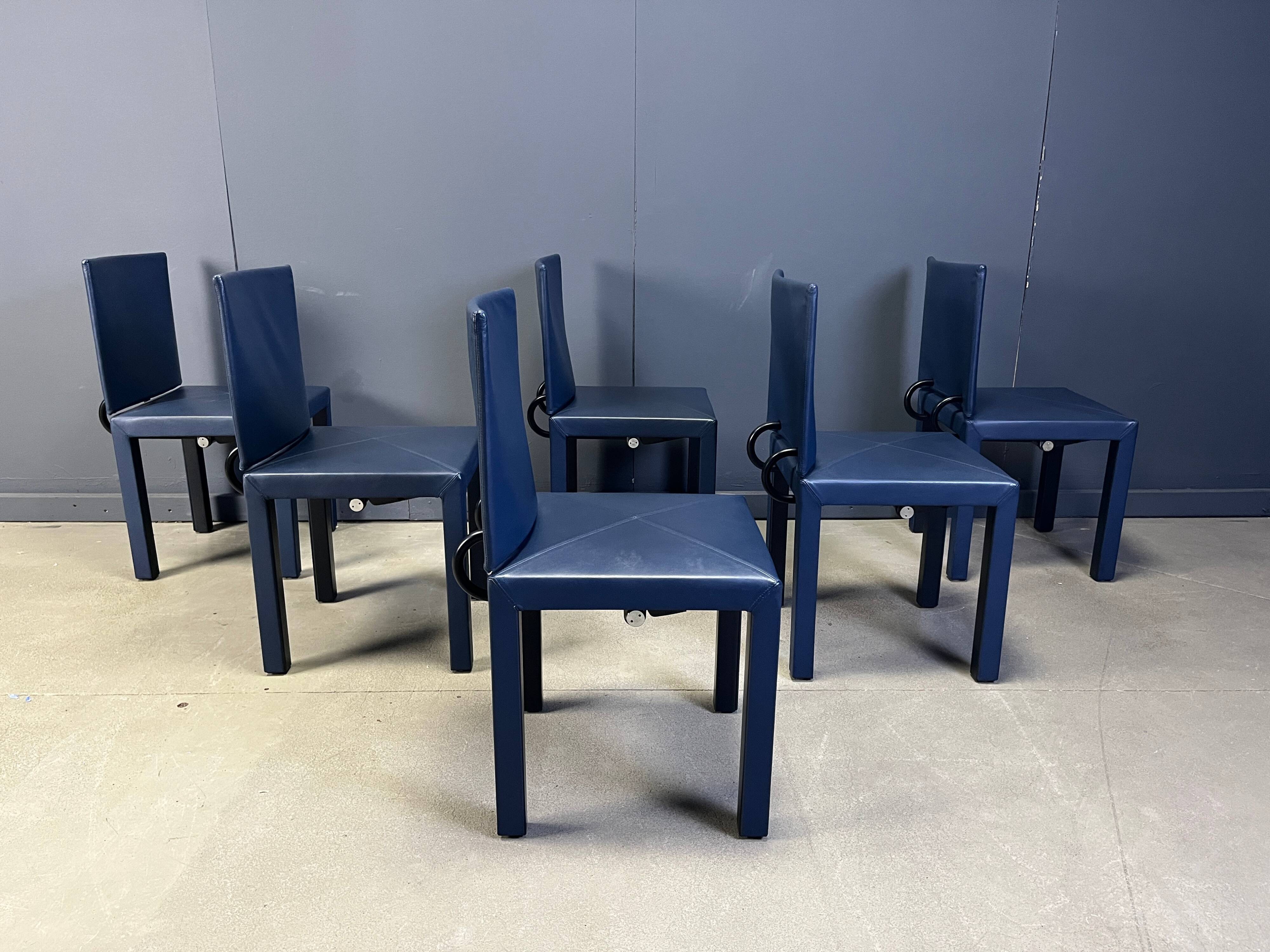 Set of 6 blue Arcadia dining chairs by Paolo Piva for B&B Italia, 1980s