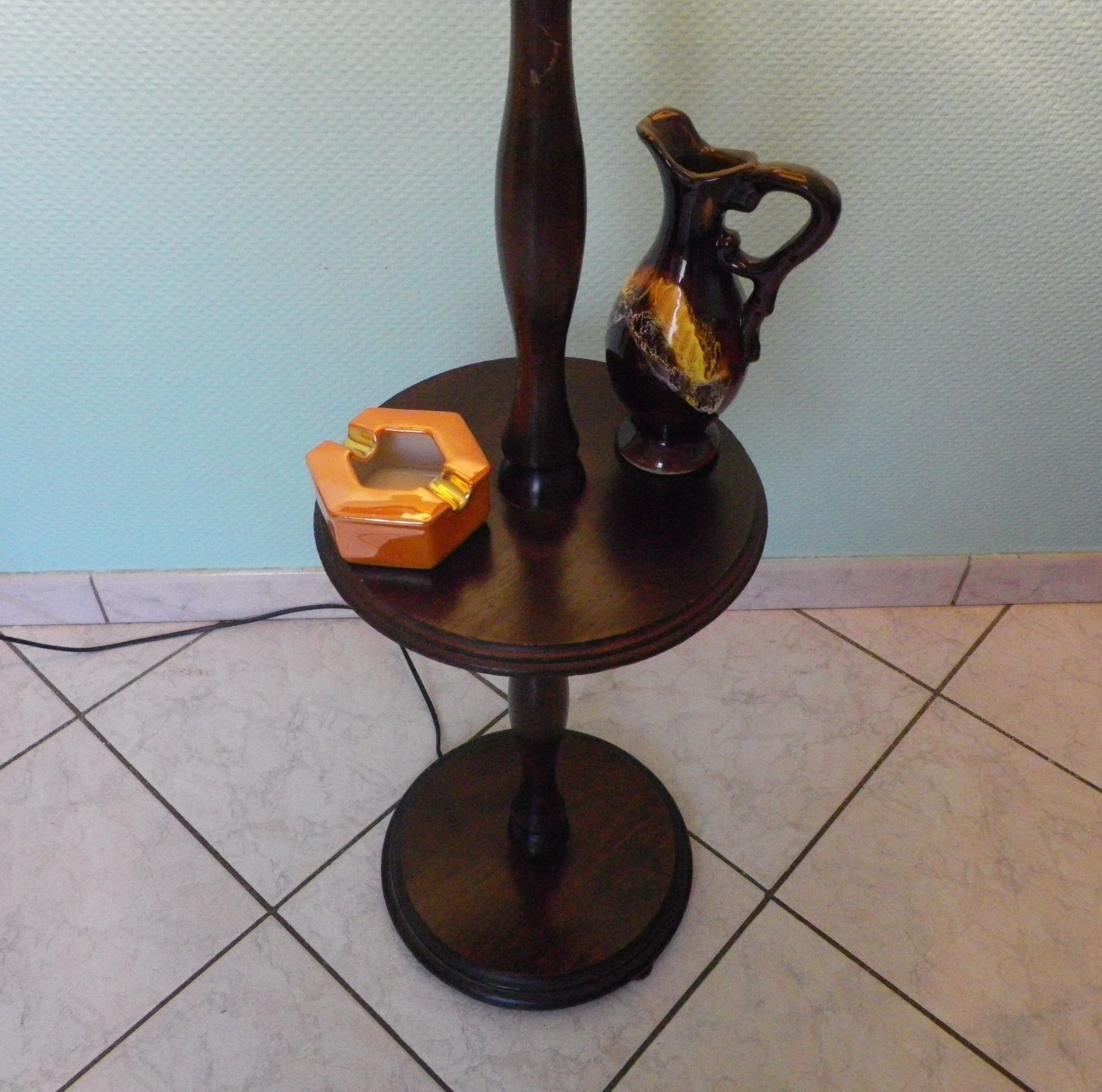 Wooden 1960s lamppost with large lampshade