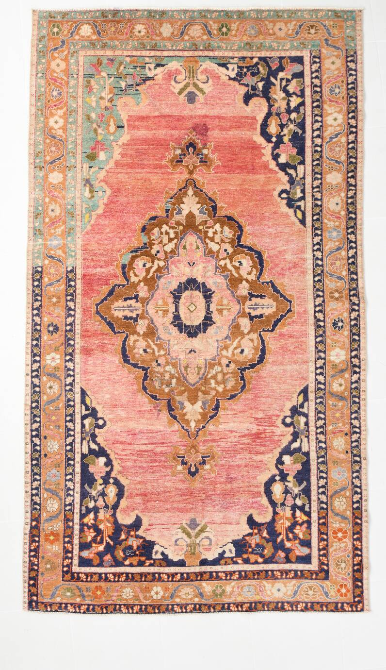 5x9 Pink & Navy Blue Soft Pastel Persian Rug, 152x272Cm SK 20089