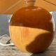 Wooden ball lamp with beige lampshade, 1980