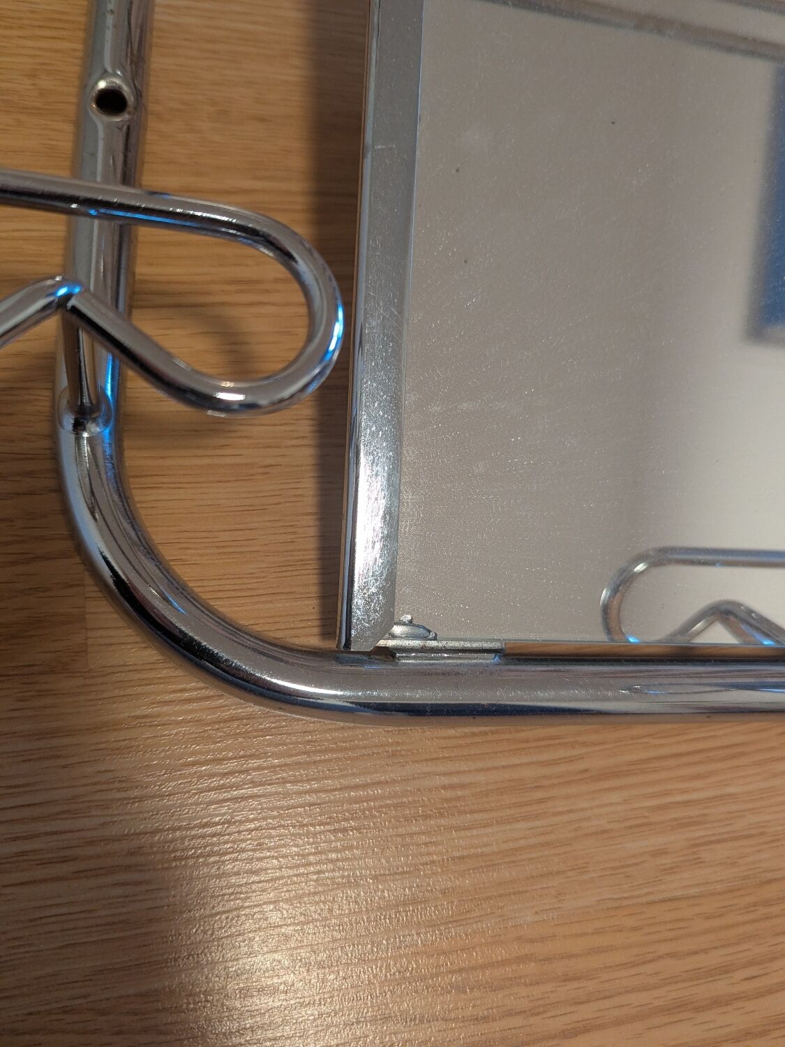 Coat rack with 4 hooks, mirror, chrome metal