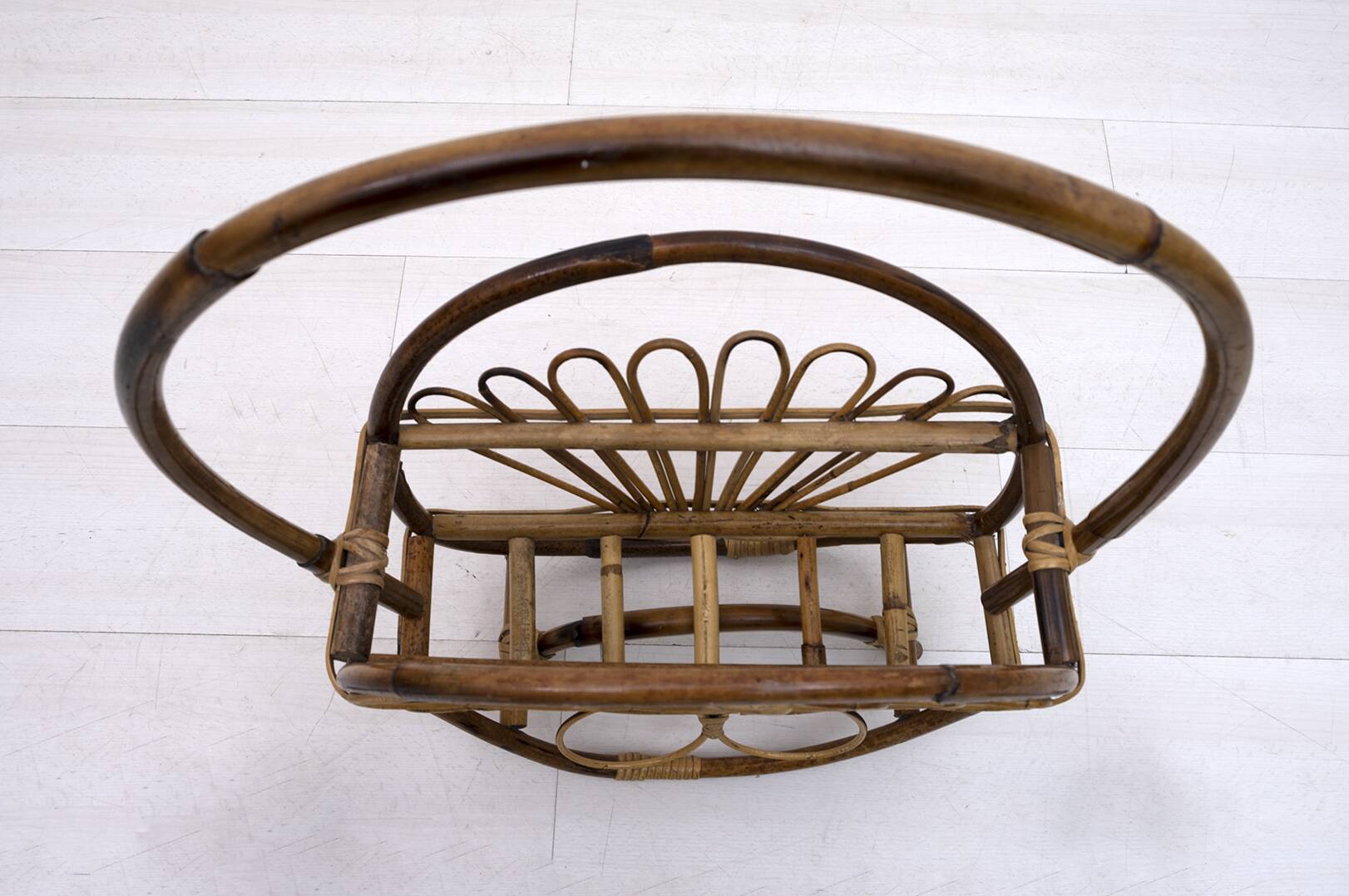 Mid-Century Modern Italian Rattan Bamboo Magazine Rack Stand, 1960s