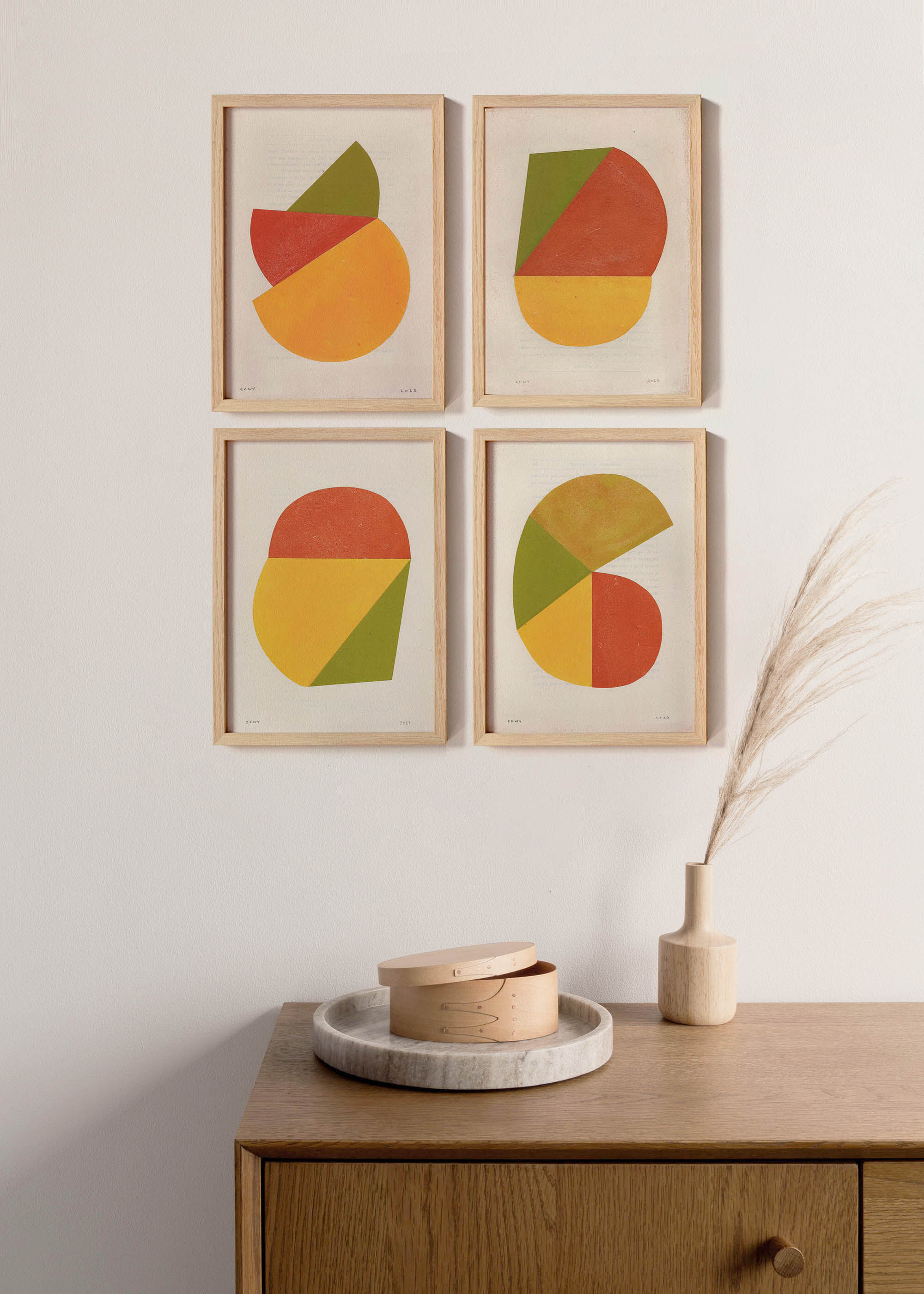 Series of 4 collages on old paper signed Eawy