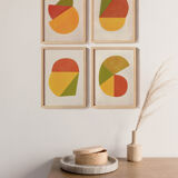 Series of 4 collages on old paper signed Eawy