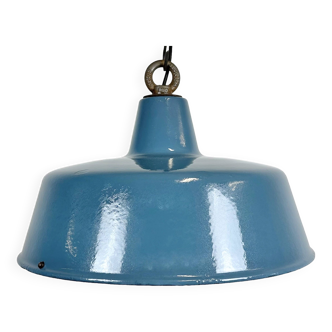 Blue Painted Industrial Factory Pendant Lamp, 1950s