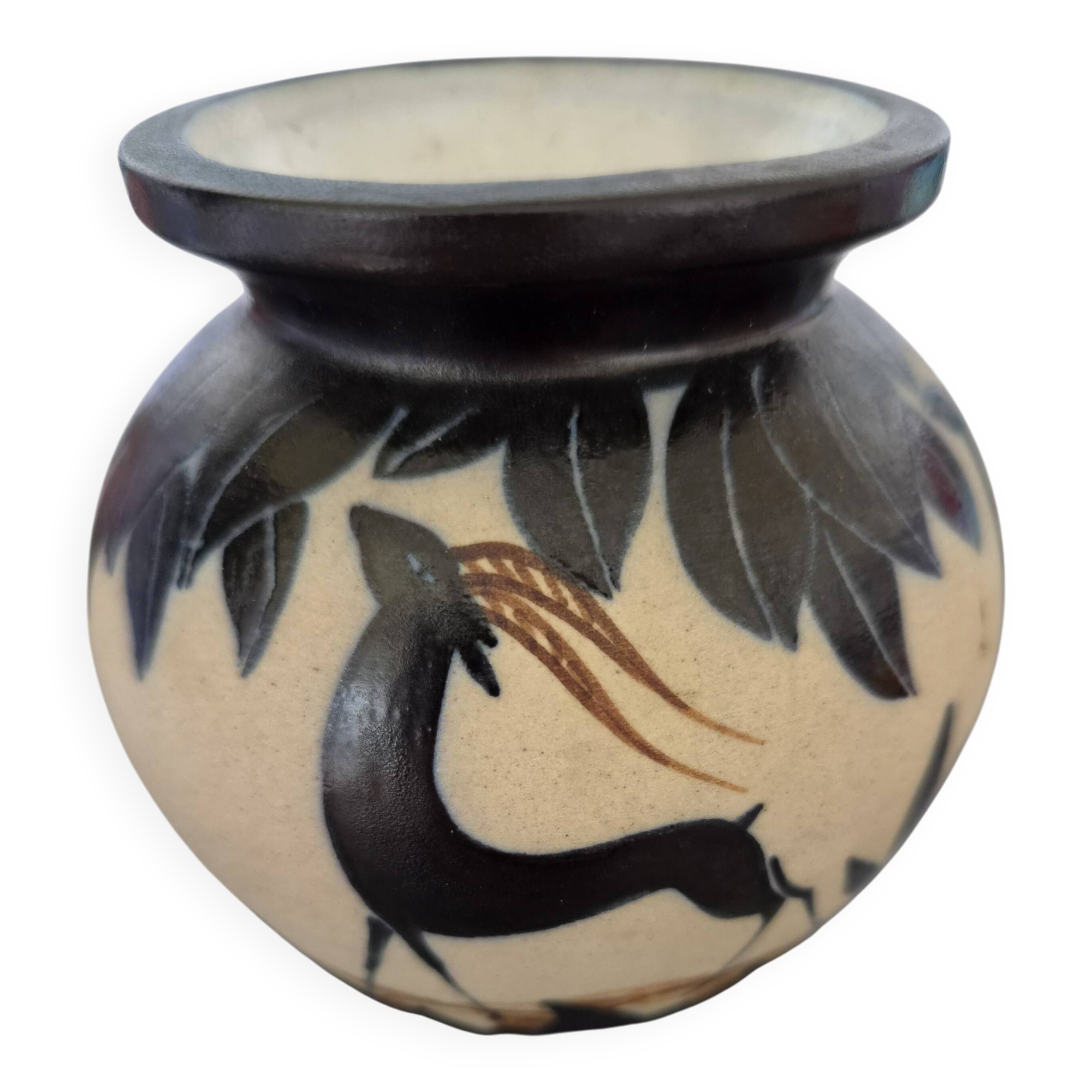 Rare Petit Vase Grès Ciboure Signé Louis David