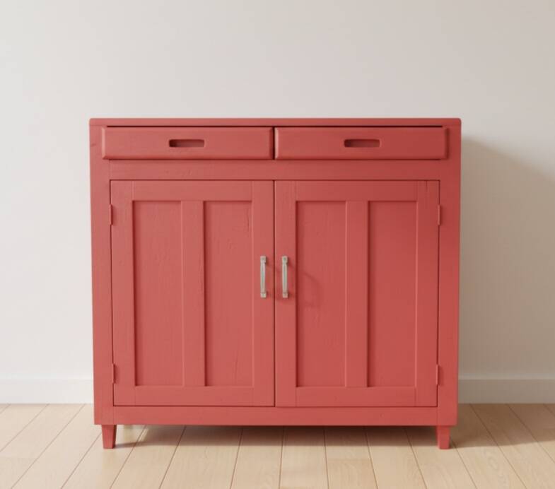 Parisian Buffet / Vintage Storage Unit – Painted Terracotta Red