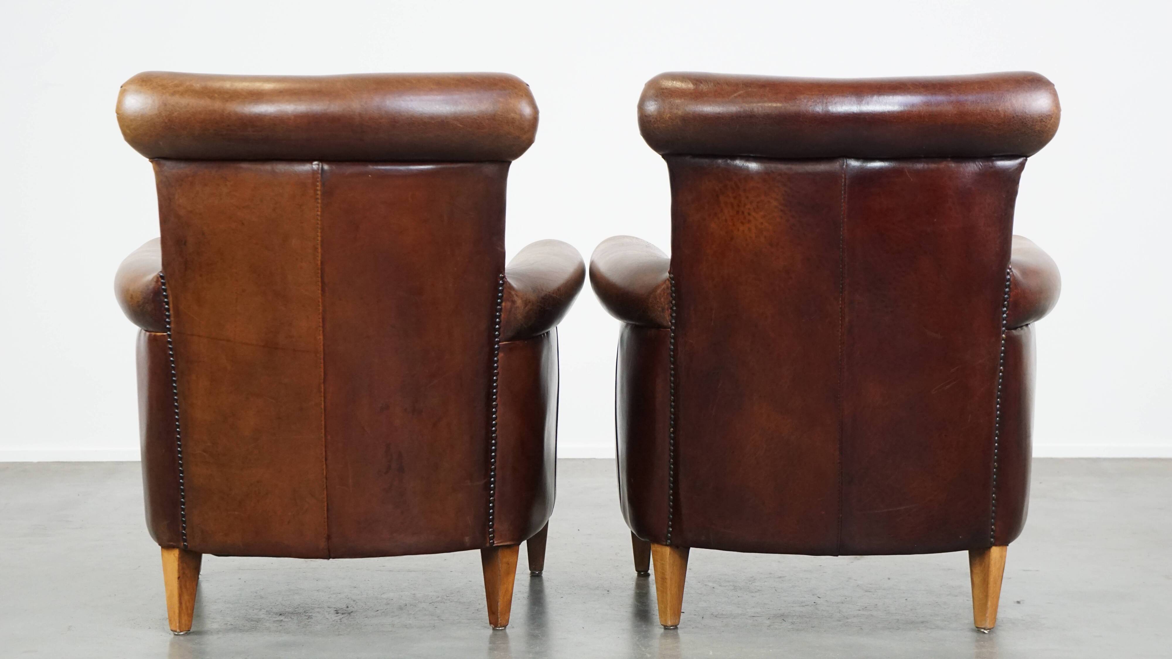 Set of 2 sheepskin leather armchairs