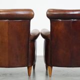 Set of 2 sheepskin leather armchairs