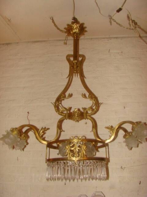 bronze and brass chandelier with 6 arms from the early 20th century