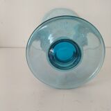 Photophore en verre bullé bleu, style Biot