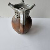 Unusual ceramic vase, Puisaye type, signed (signature to be identified)