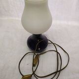 Lampe de chevet base grès émaillée globe verre blanc ancien vintage