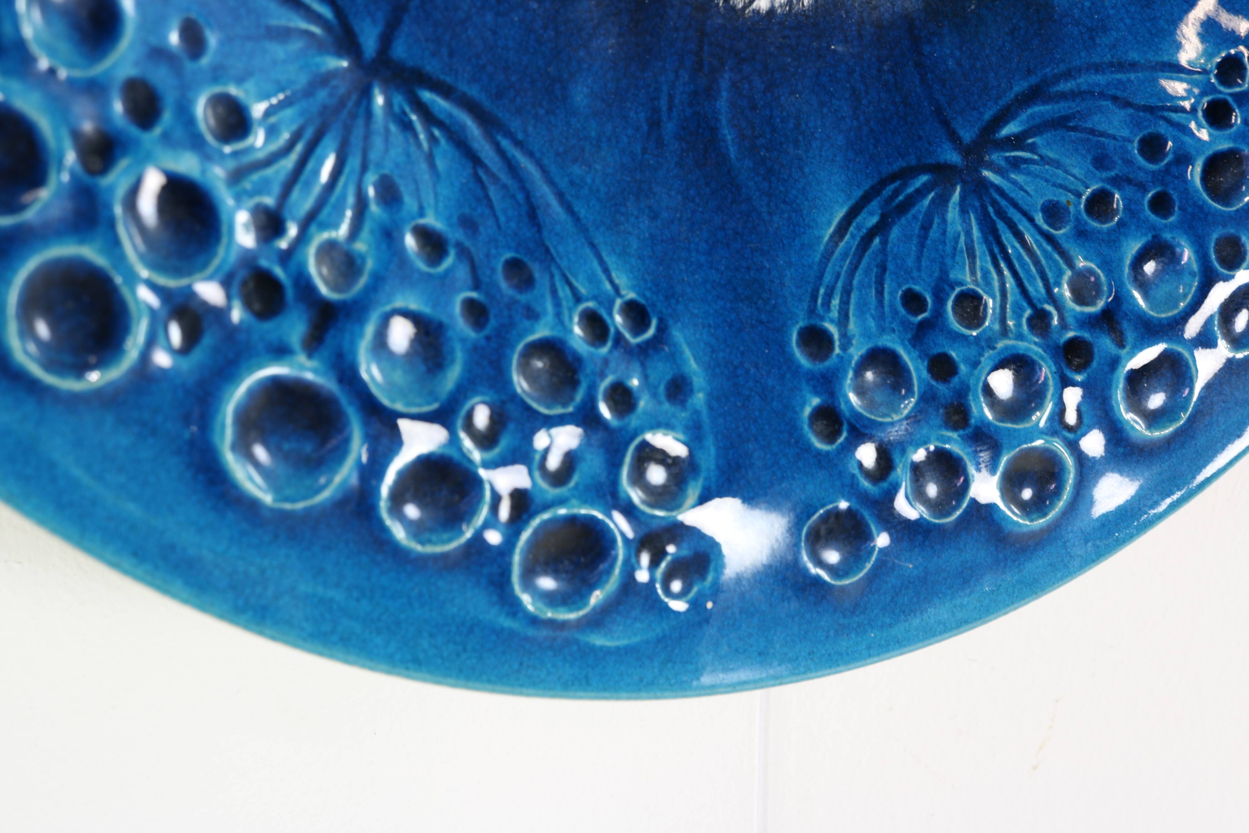 Danish mid-century blue turquoise large ceramic plate by H.A. Kahler