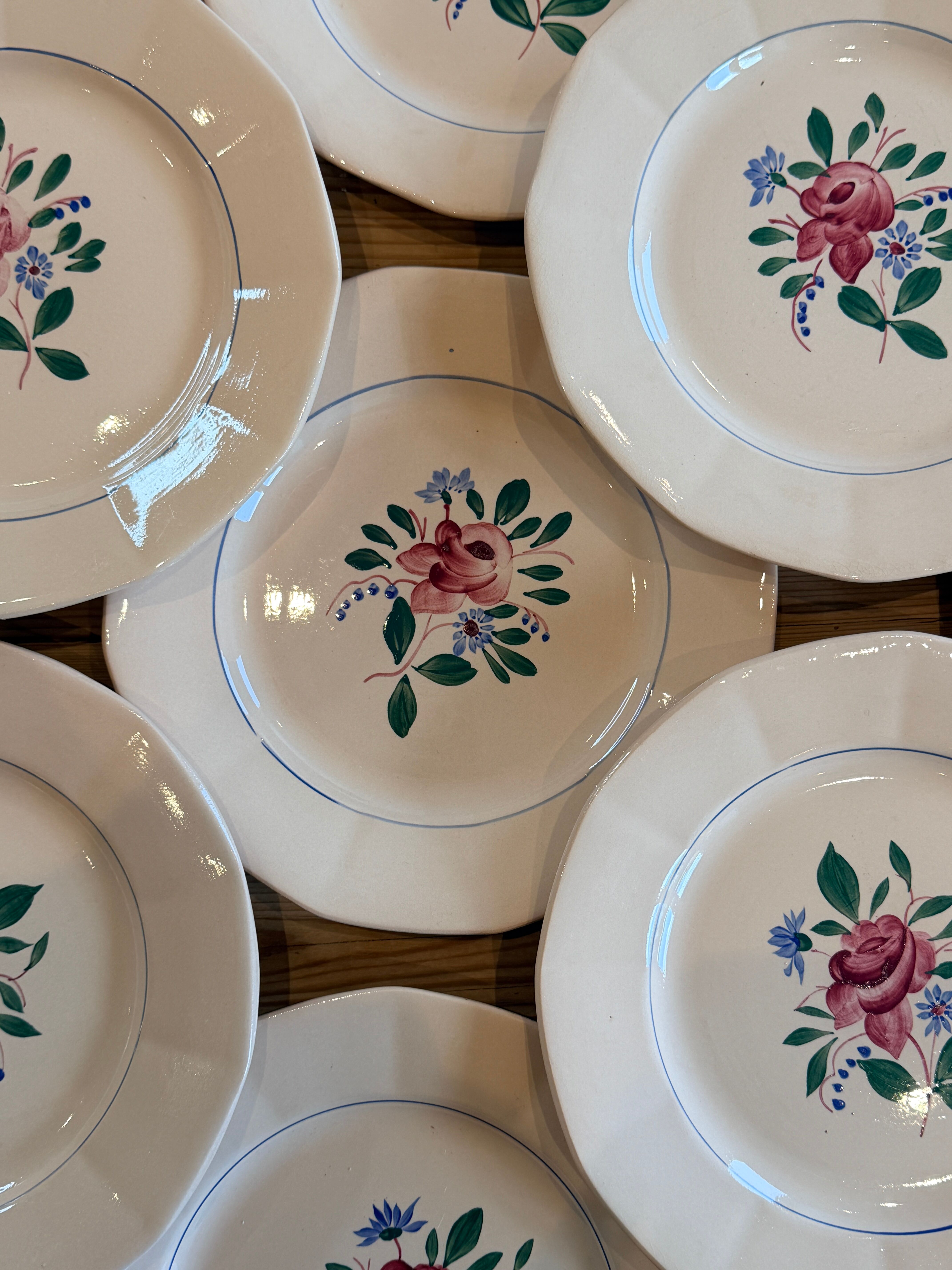 Set of 8 hand-painted plates - Sarreguemines