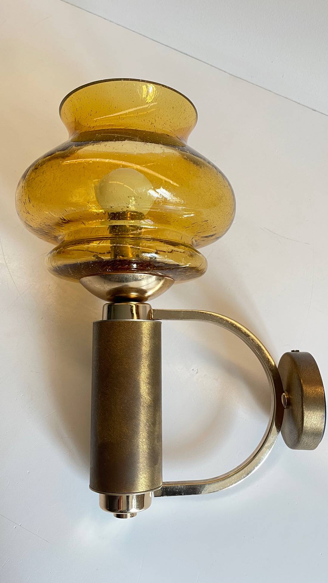 Vintage bubble glass brass applique