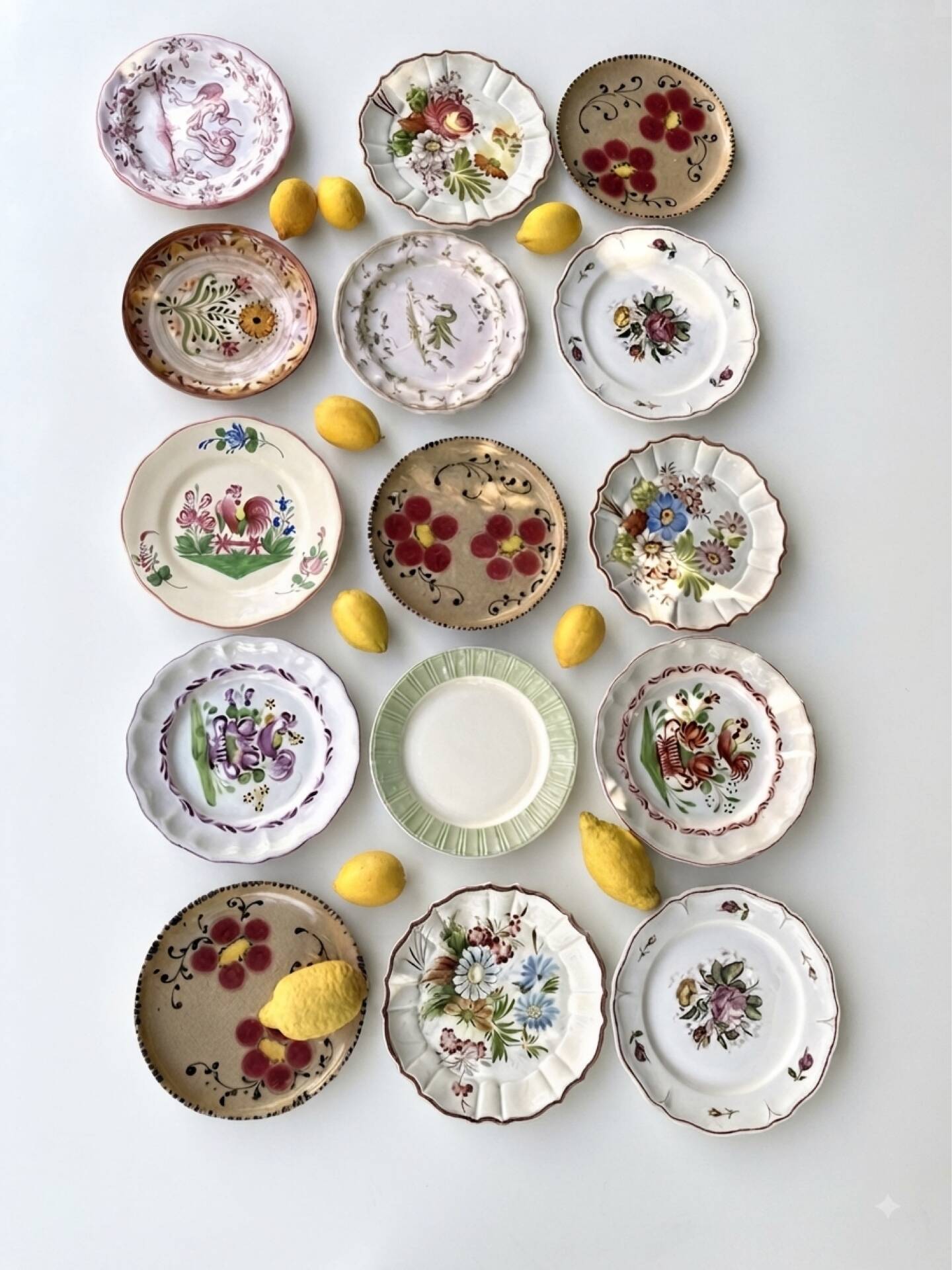 Exceptional set of 15 large mismatched plates.
