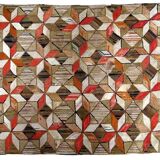 Tapis ancien Américain Hooke géométrique fait main 146x234cm 1900