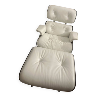 Vitra Eames lounge chair in white and black.