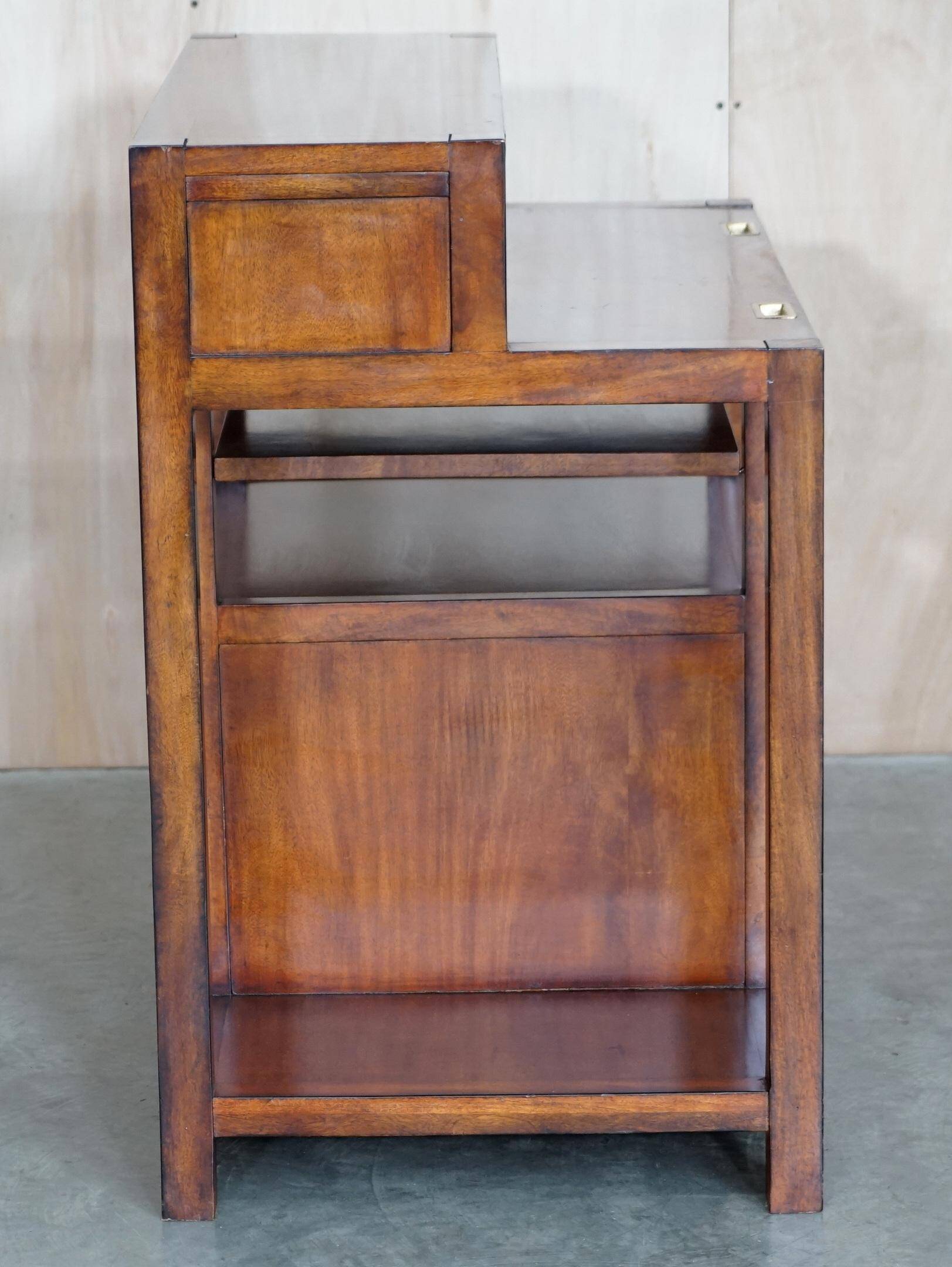 Military campaign desk made of hardwood and brass for computer.