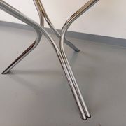 Vintage round dining table in smoked glass and chromed metal, Space Age style, from the 70s