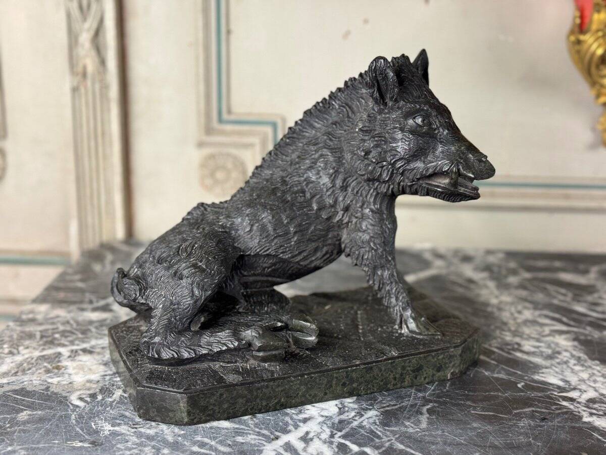 The Porcelino after Pietro Tacca, sculpture in green serpentine marble, Italy 19th century.