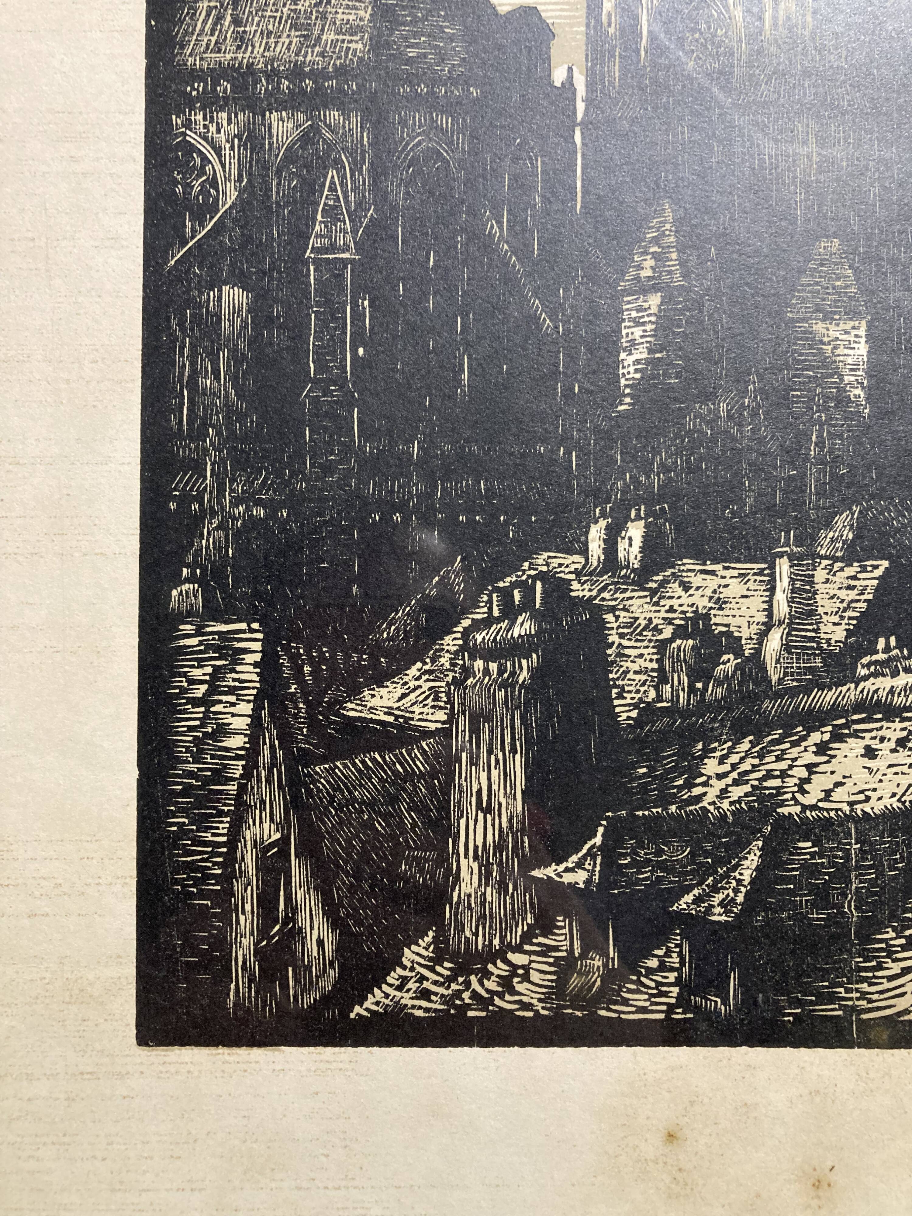 Old illustration of the Cathedral of Rodez, framed.