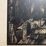 Old illustration of the Cathedral of Rodez, framed.