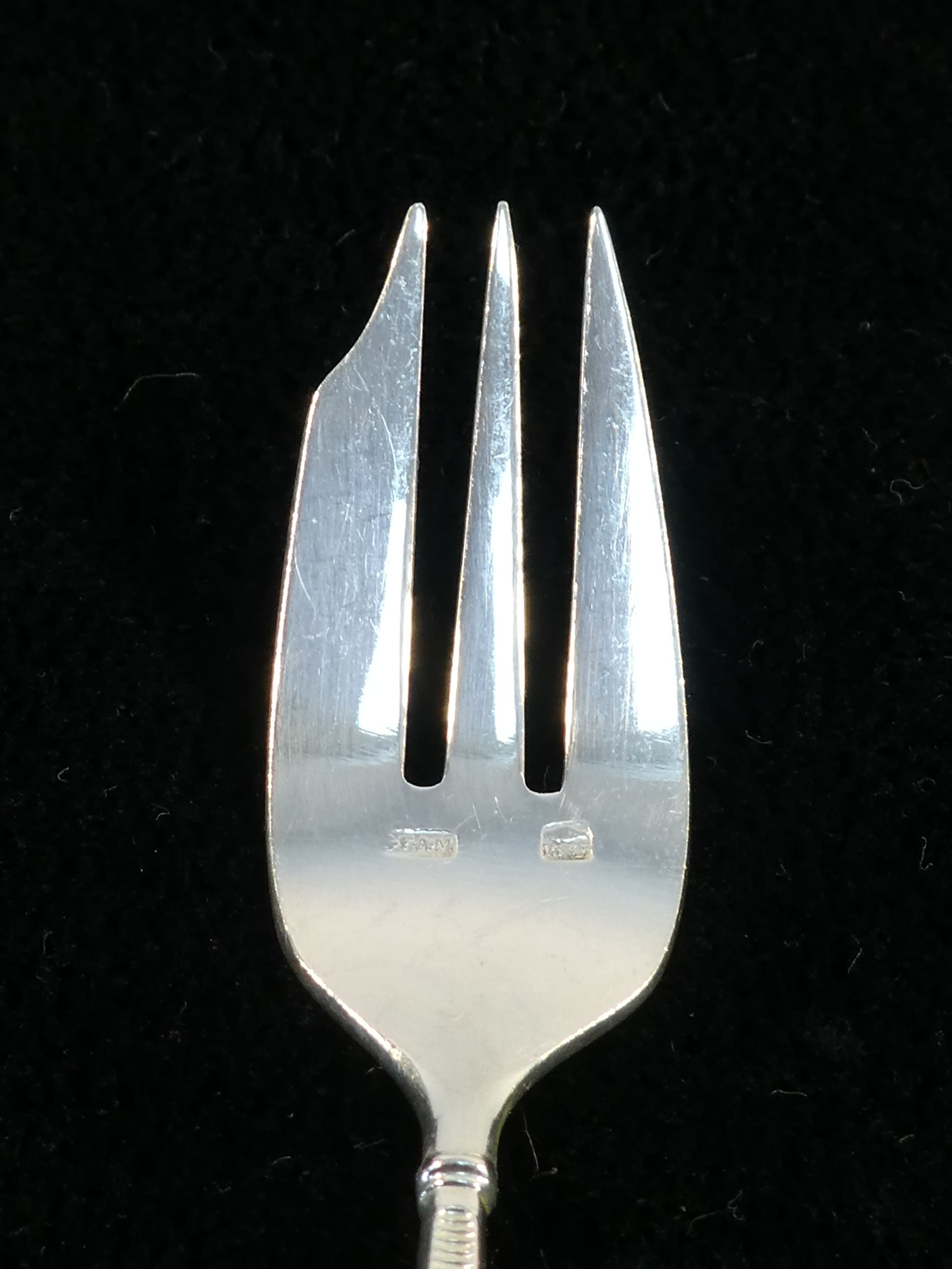 12 SFAM cake forks in silver metal Russian handle
