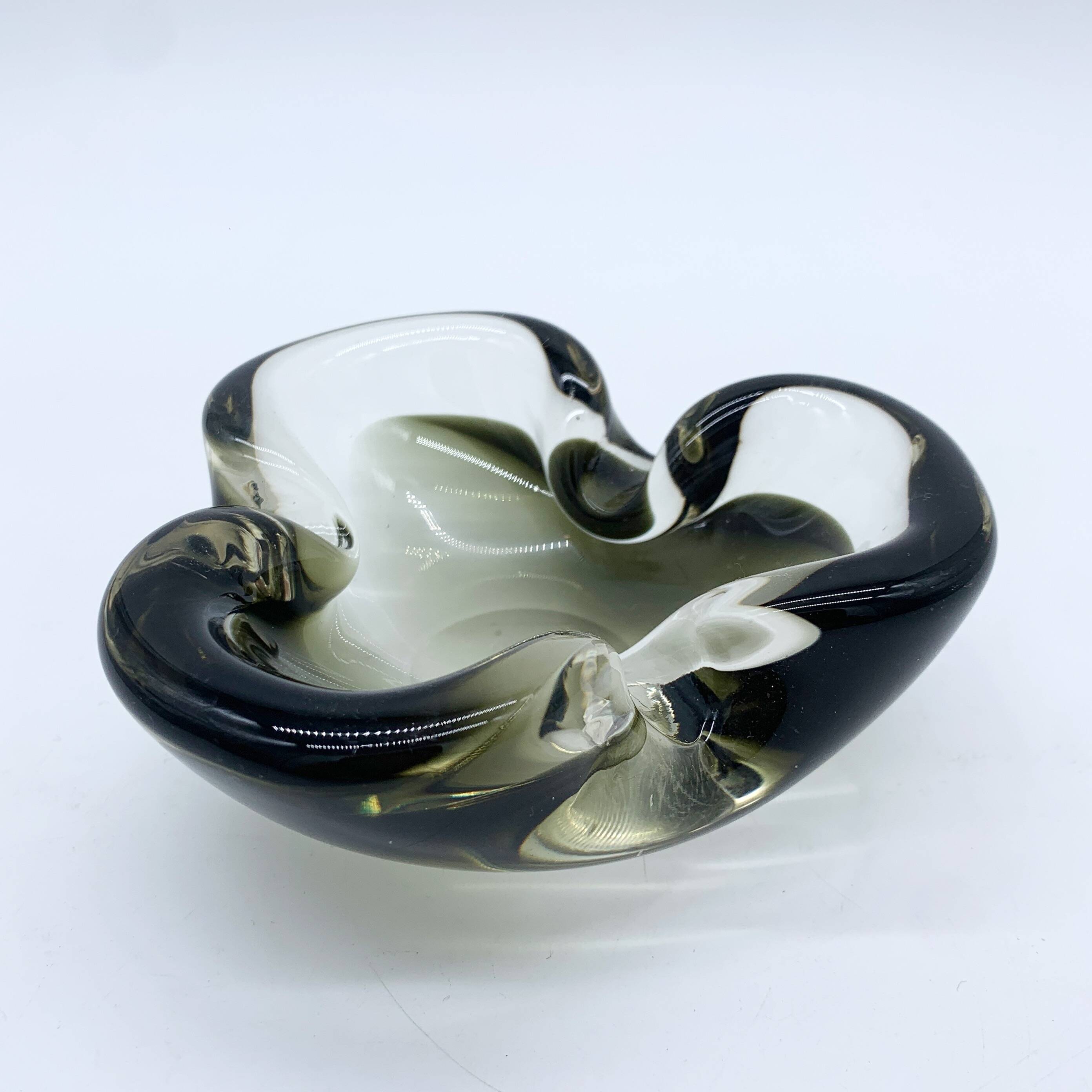 Murano ashtray, black and smoky grey, 1970